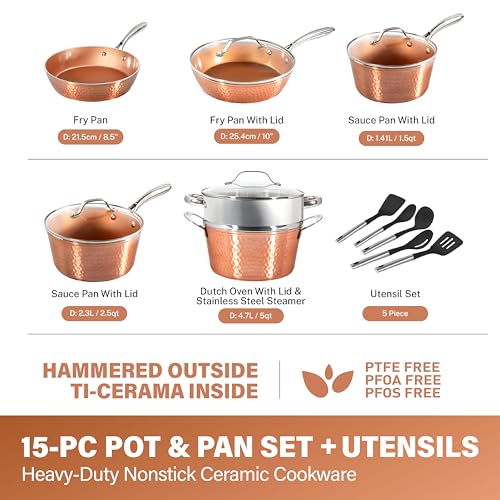 Hammered 15 Pc Ceramic Cookware Set