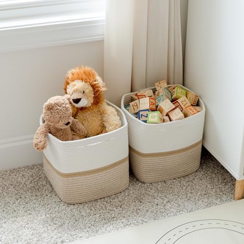 Storage Cubes 11 Inch Cotton Rope Woven Baskets for Organizing (Off White & Tan Brown & Mixed Tan Brown)