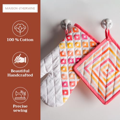 100% Cotton Oven Mitt & Pot Holder Set (073 - Summer Maze / 7.5" x 13" & 8" x 8" (Oven Mitt & Pot Holder))