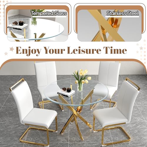 36" Round Glass Dining Table for 4 (Gold Round Table / 1 Piece)