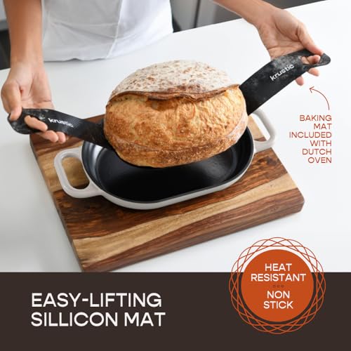 Enameled Cast Iron Dutch Oven for Professional Sourdough Bread Baking (White)