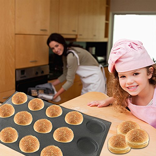 Silicone Hamburger Bread Forms Round Shape Bread Tray Silicone Perforated Silicone Bakery Molds Crusty Bread Bakeware (15 Caves 4" Round Shape)