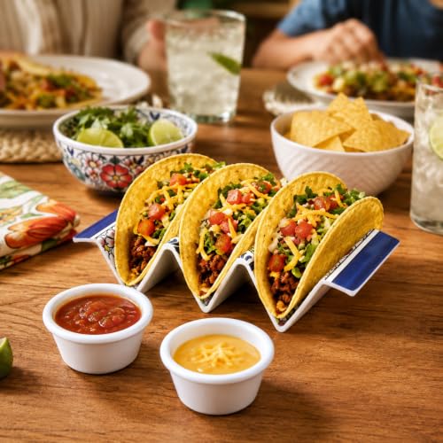 Taco Holder Stands with Sauce Cup (Set of 2 with 2 Dip Cups / Mars Blue)