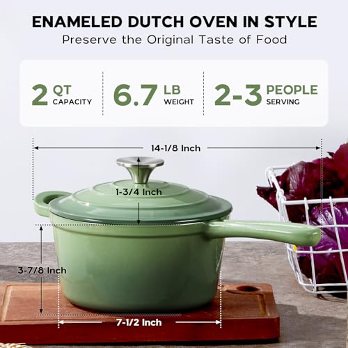 Cast Iron Sauce Pan Pot (Pistachio Green / 2 Quarts)