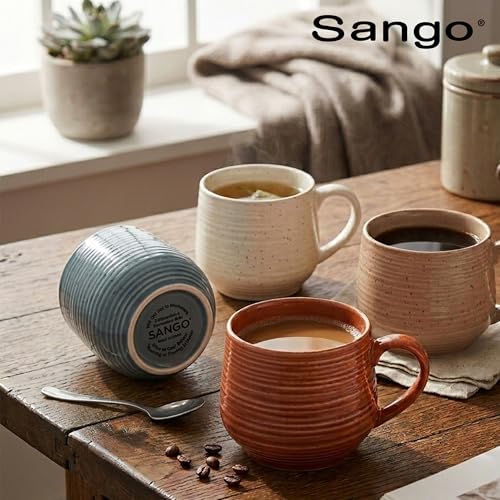 17.5 oz Stoneware Coffee Mugs Set of 4 (Rustic Mix / Mug Set)
