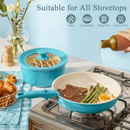 Pots and Pans Set Non Stick (Light Blue Gradient / 21PCS-Big Size)