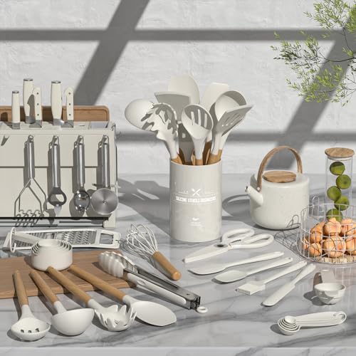 Silicone Kitchen Utensil Set (Cream White)