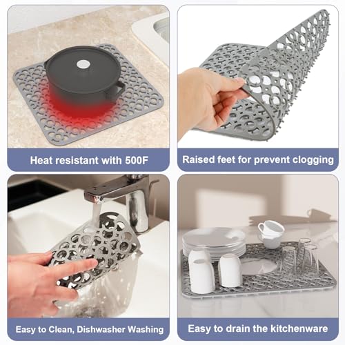 TOOVEM 2PCS Kitchen Sink Mats (11.5 x 12.25 inches Grey)