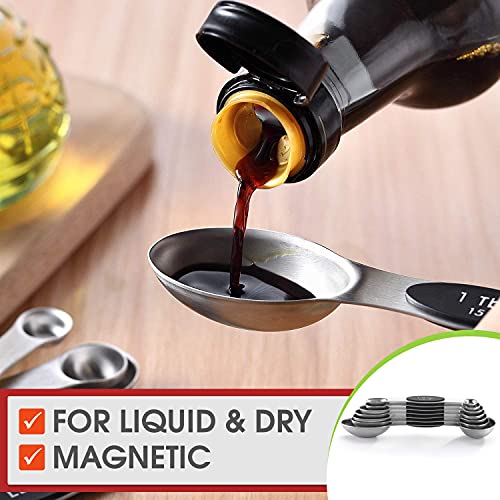 Stainless Steel 8 Magnetic Measuring Spoons Set (Black / 2-Pack)