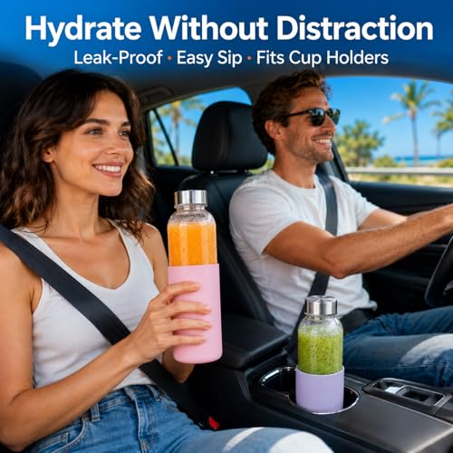 18 oz Glass Water Bottles with Lids and Silicone Sleeve 4 Pack (silicone sleeve-4pack / 18 Ounces)