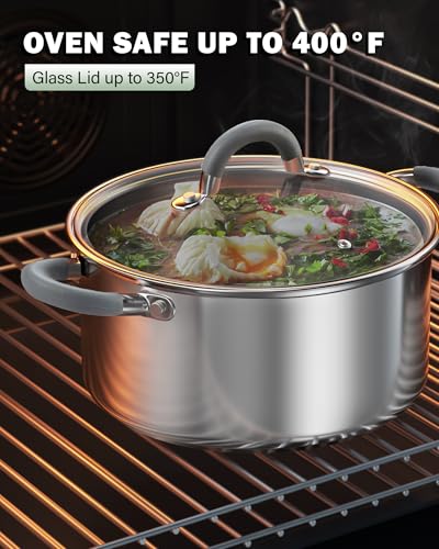 Basics 16 Quart Stainless Steel Stock Pot with Lid (16 Quarts / Gray Silicone Handle)