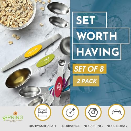 Stainless Steel 8 Magnetic Measuring Spoons (Multicolor / 2-Pack)