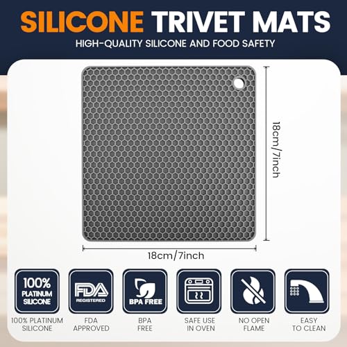 Silicone Trivet Mats 4 Heat Resistant Pot Holders Multipurpose Non (4 Count)