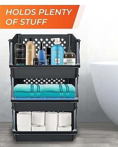 XLarge Stackable Storage Bins Open Front for Pantry Storage (3 Pack - XLarge / Black)