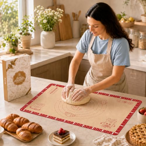 Extra Thick Silicone Baking Mat with Recipes (Red-Brown / 26"L x 16"W)