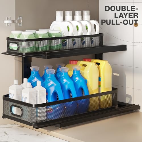 2 Pack 21IN Depth Under Sink Organizer With Next (Black / 2 Pack-21"Dx12.4"-16.5"H)