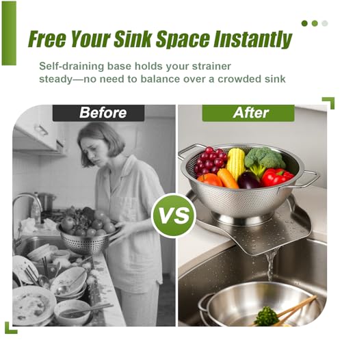 Colander and Strainer Self Drainer Base Plate Stainless Steel for Kitchen