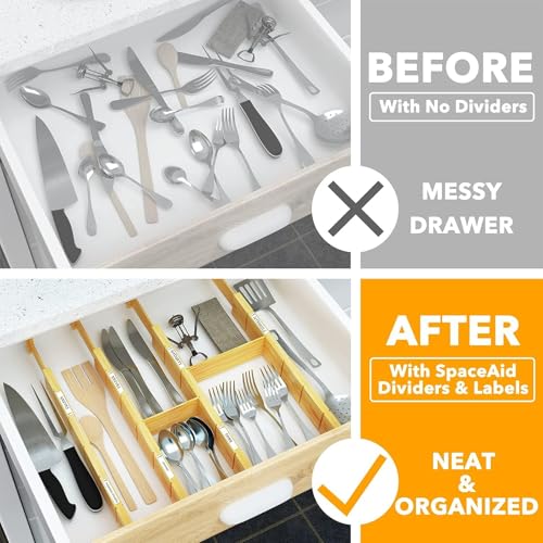 Bamboo Drawer Dividers with Inserts and Labels (17-22 inch)
