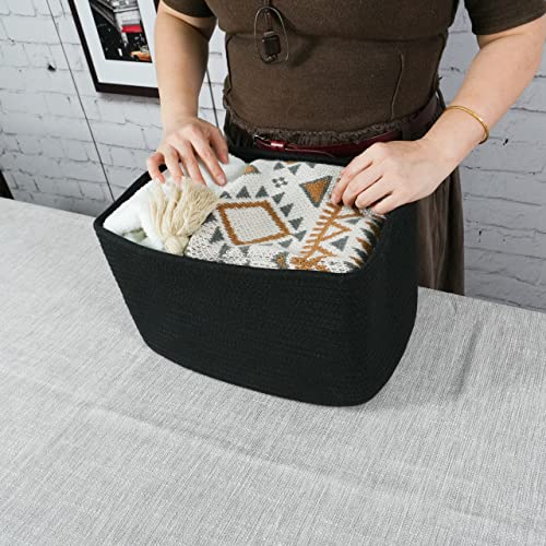 Woven Cotton Rope Storage Baskets 15x10x9.3" 3 Pack Black (black)