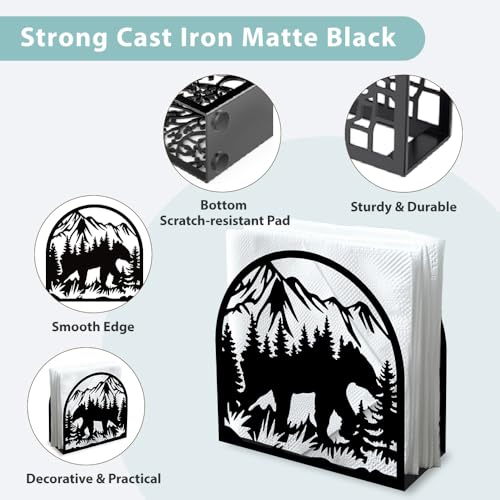 Forest Mountain Decorative Black Metal Napkin Holder for Table