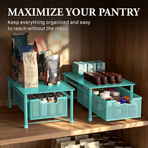 Stackable Cabinet Basket Drawer Organizer (1-Tier / Turquoise)