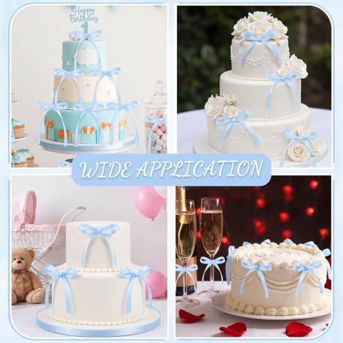 30 Pack Bow Cake Toppers Light Blue Ribbons Bows for Cake (Blue)
