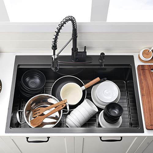 30 Inch Black Drop in Kitchen Sink (30"x 18" x 10" / Black)