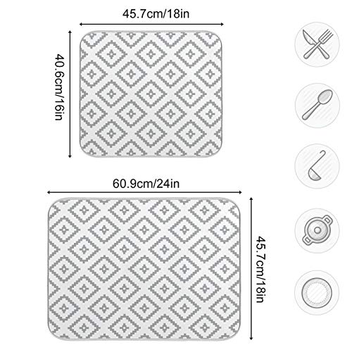 Super Absorbent Dish Drying Mat (White Moroccan Rhombus Plaid / 18" x 24")