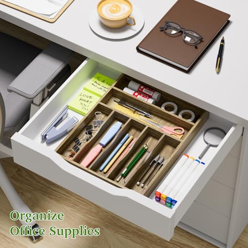 Acacia Wood Silverware Drawer Organizer (7 Slots)
