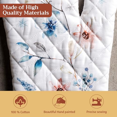 Maison d'Hermine Oven Gloves 100% Cotton Oven Mitt (074 - Ice Florals / 7.5" x 13" (Oven Mitt))