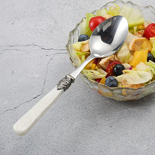 2 piece Salad Servers Stainless Steel Salad Serving Set Salad Fork and Spoon (White)