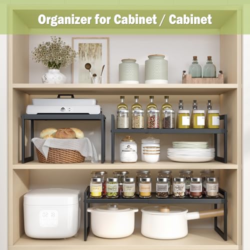 Expandable Kitchen Countertop Organizer (Black-2 Pack / 8.7''D*13-22.6''W*8''H)