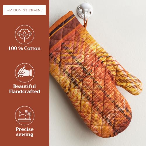 Maison d'Hermine Oven Gloves 100% Cotton Oven Mitt (061 - Thanksgiving Tartan / 7.5" x 13" (Oven Mitt))