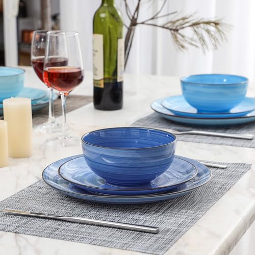 Ceramic Plates and Bowls Set (Gradient Blue / 24 Pieces)