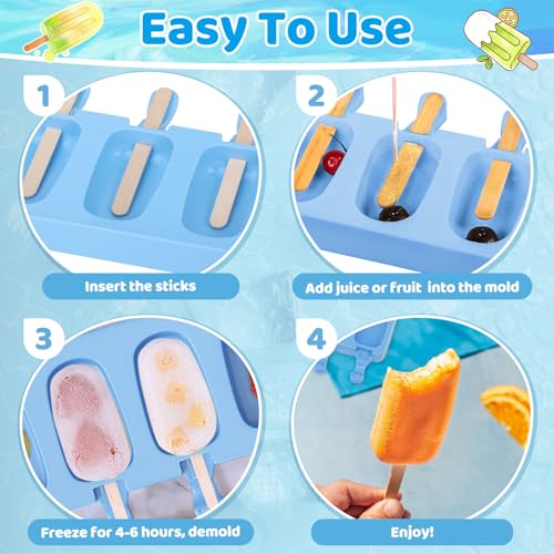 2 Set Silicone Popsicle Molds with 100 Sticks (2 Set / Blue & Green)