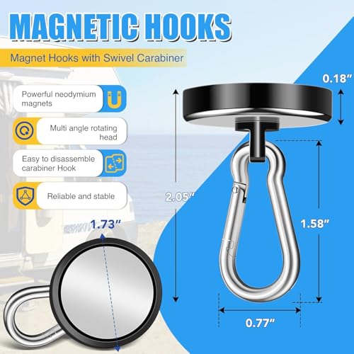 200Lbs Magnetic Carabiner Hooks (200lb-12P)