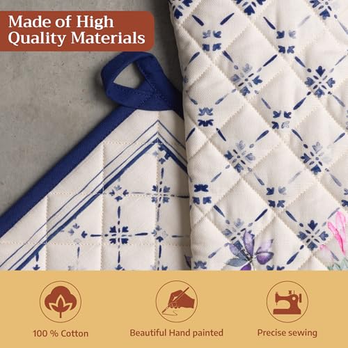 100% Cotton Oven Mitt & Pot Holder Set (015 - Faience / 7.5" x 13" & 8" x 8" (Oven Mitt & Pot Holder))