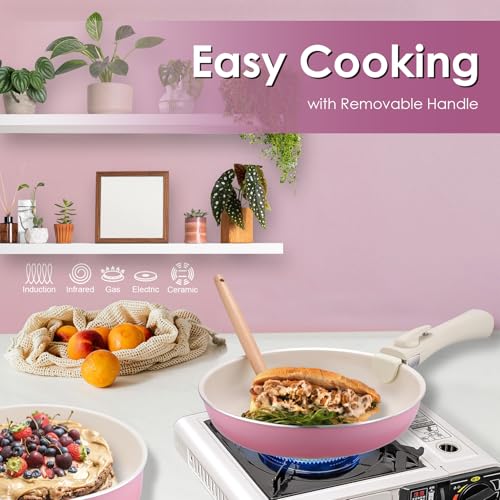 20pcs Ceramic Cookware Set Nonstick (Pink / 20 Piece Set)
