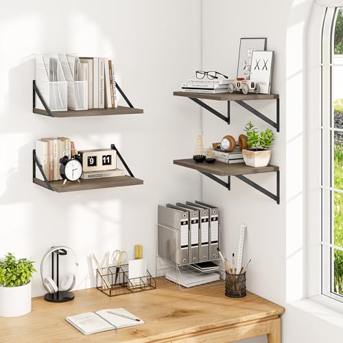 16W x 12D Deep Floating Shelves Set of 4 Grey (Grey With Black Metal Bracket / 16Wx12Dx5.8H)