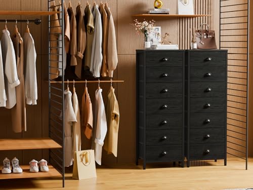 Black Bedroom Dresser (Black Oak / 11.8"D x 15.8"W x 43.3"H (7 Drawers))