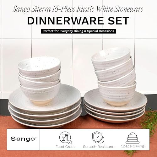 Siterra 16 Piece Rustic White Stoneware Dinnerware Set (Rustic White / 16-Piece Set)