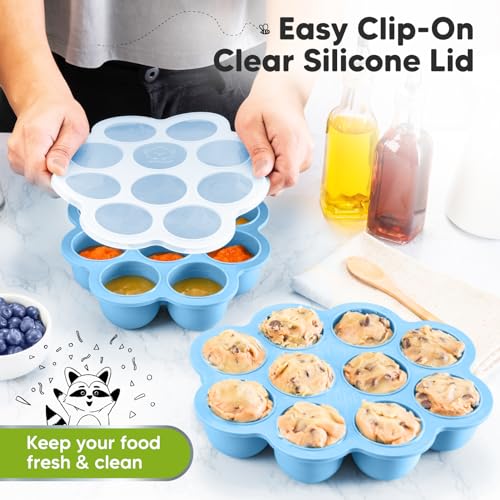 Silicone Food Freezer Trays with Lid (Misty Blue)