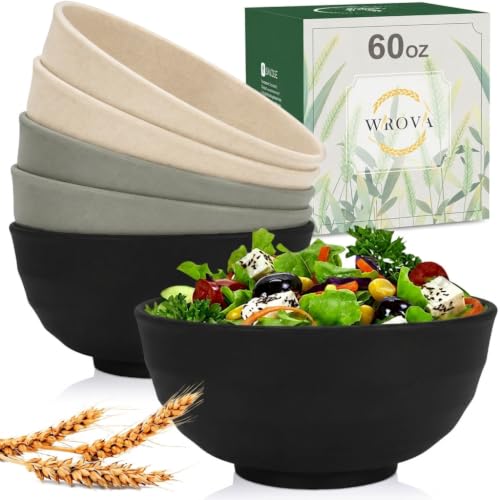 Large Cereal Bowls Set of 6 (60 oz / Black & Gray)