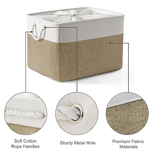 Organization Basket (White & Khaki / 3PCS/Extra Jumbo - 20.5Lx15.7Wx13.8H)