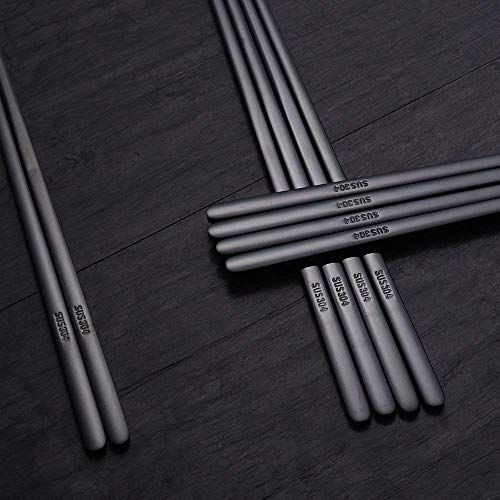 5 Pairs Black Flat Reusable Metal Chopsticks (Black-flat Chopstick)