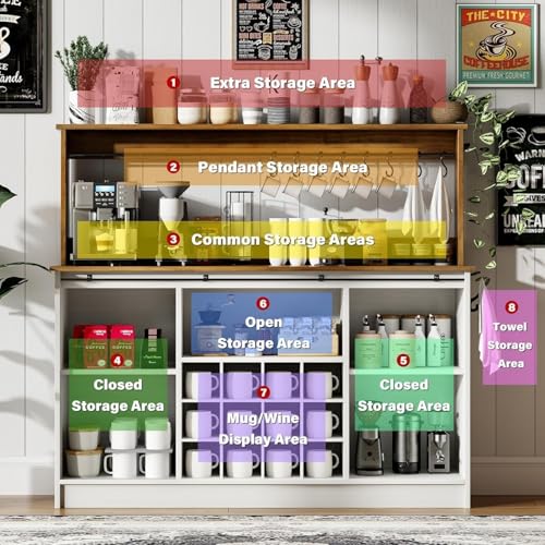 55" Farmhouse Coffee Bar Cabinet with Storage Hutch (55Inch / White)