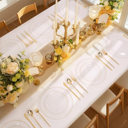 100pcs Clear Plastic Plates with Gold Beads for Bridal Showers (Clear and Gold Plastic Plates / 100PCS)