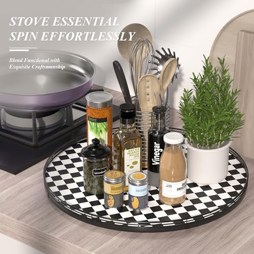 24 Inch Black and White Checkerboard Lazy Susan Decorative Tray (Black & White / 24 inches)