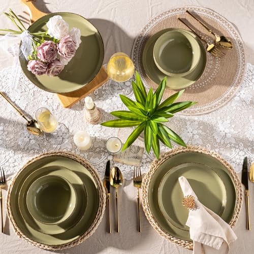 Dinnerware Sets for 4 (Olive Green / Service For 4(12Pcs))