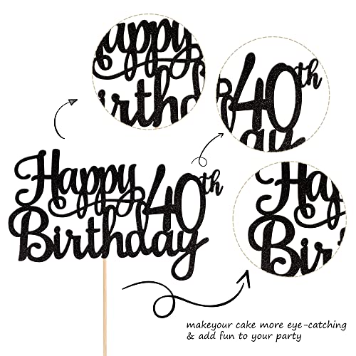1 PCS Happy 40th Birthday Cake Topper Glitter Cheers to 40 Years Birthday Cake Pick 40 Fabulous Cake Decoration for Happy 40th Birthday Anniversary Party Decorations Supplies Black (Black / 40th)